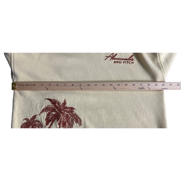 Abercrombie & Fitch Cream Palm Tree Embroidered Hoodie Sweatshirt Mens XS - Picture 6 of 12